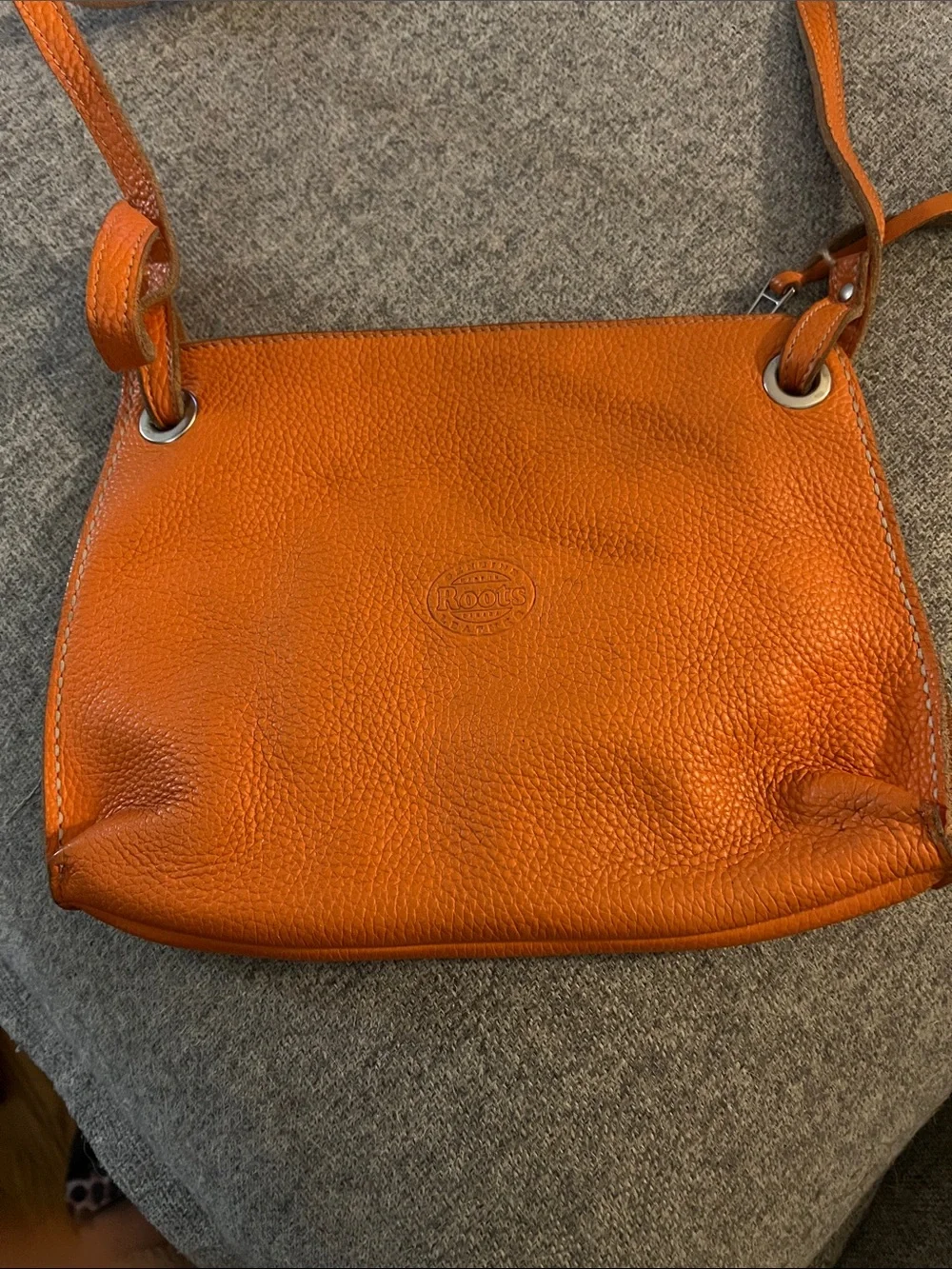 Roots Orange Pebbled Leather Crossbody Bag